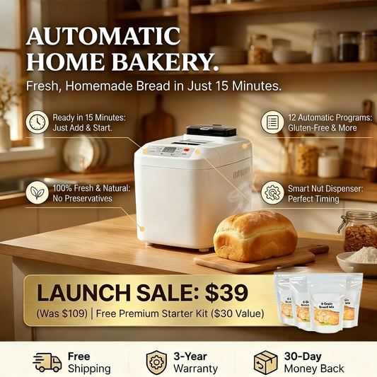 Fresh Homemade Bread in 15 Minutes! Effortless Automatic Bakery with 15 Programs & Smart Dispenser