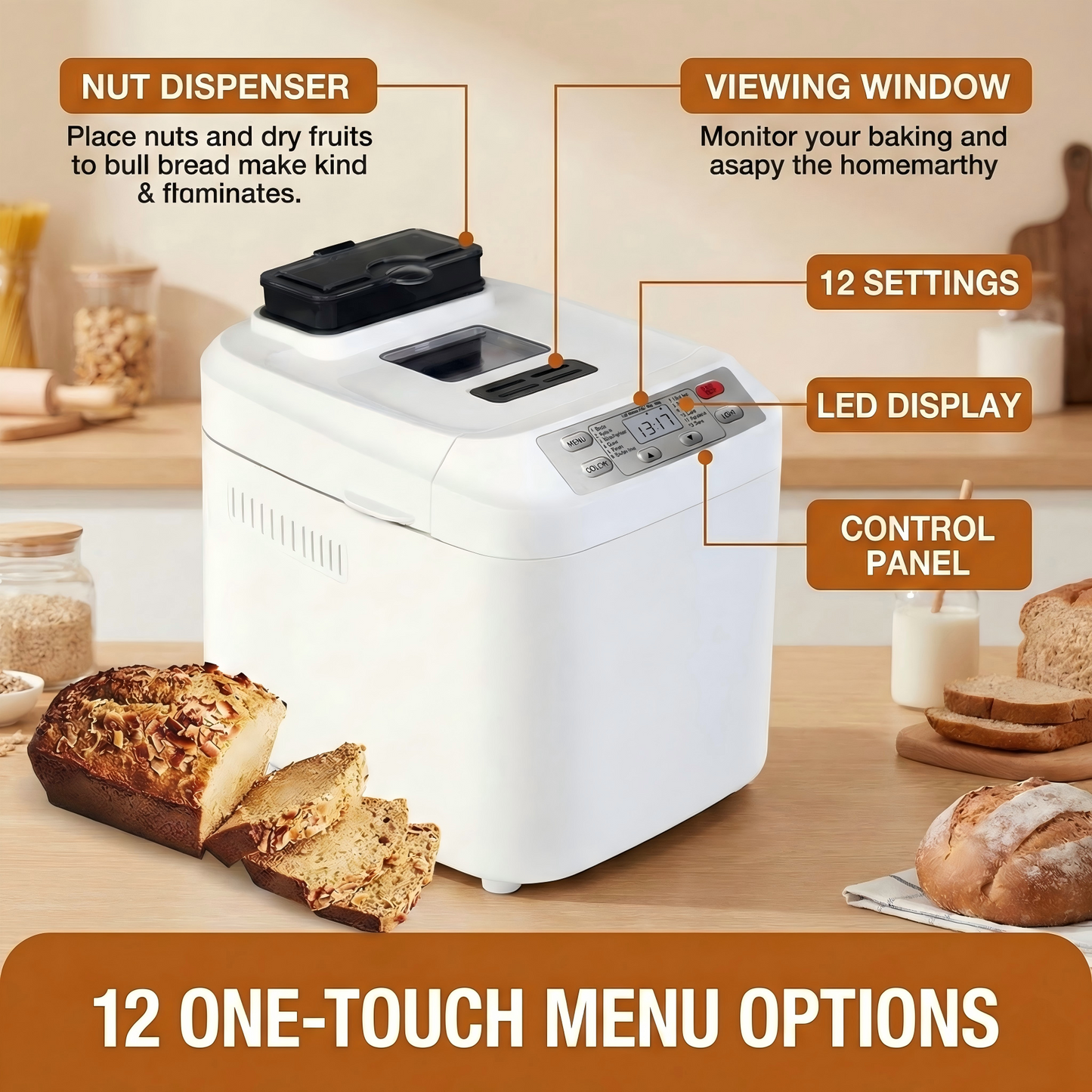 Fresh Homemade Bread in 15 Minutes! Effortless Automatic Bakery with 15 Programs & Smart Dispenser