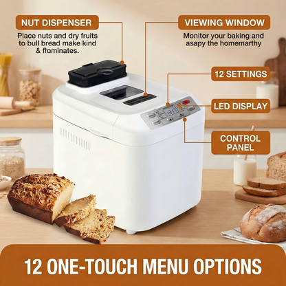 Fresh Homemade Bread in 15 Minutes! Effortless Automatic Bakery with 15 Programs & Smart Dispenser